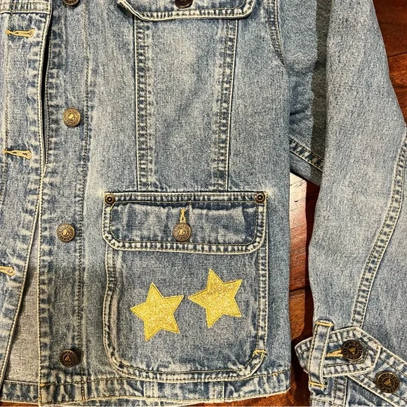 NWT Trucker ❤️ Sequin Heart Handmade One of a Kind Jean Jacket Petite - Picture 9 of 13